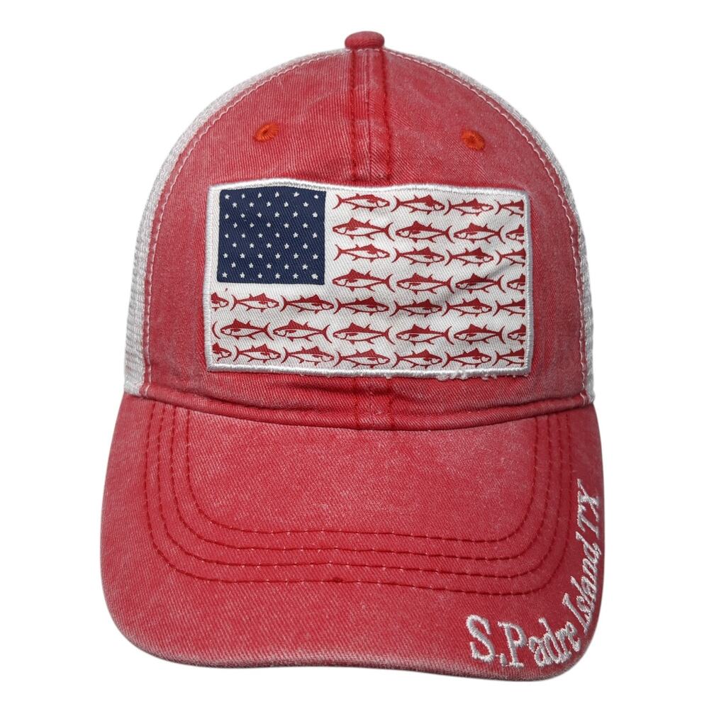 Columbia Fish Flag S. Padre Island Snapback Trucker Hat Red One Size Lucky 7